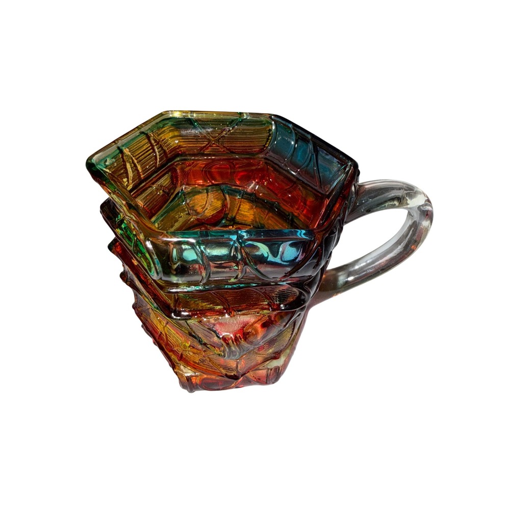 Vintage Stacked Books Rainbow Iridescent Glass Cup Geometric Art Glass